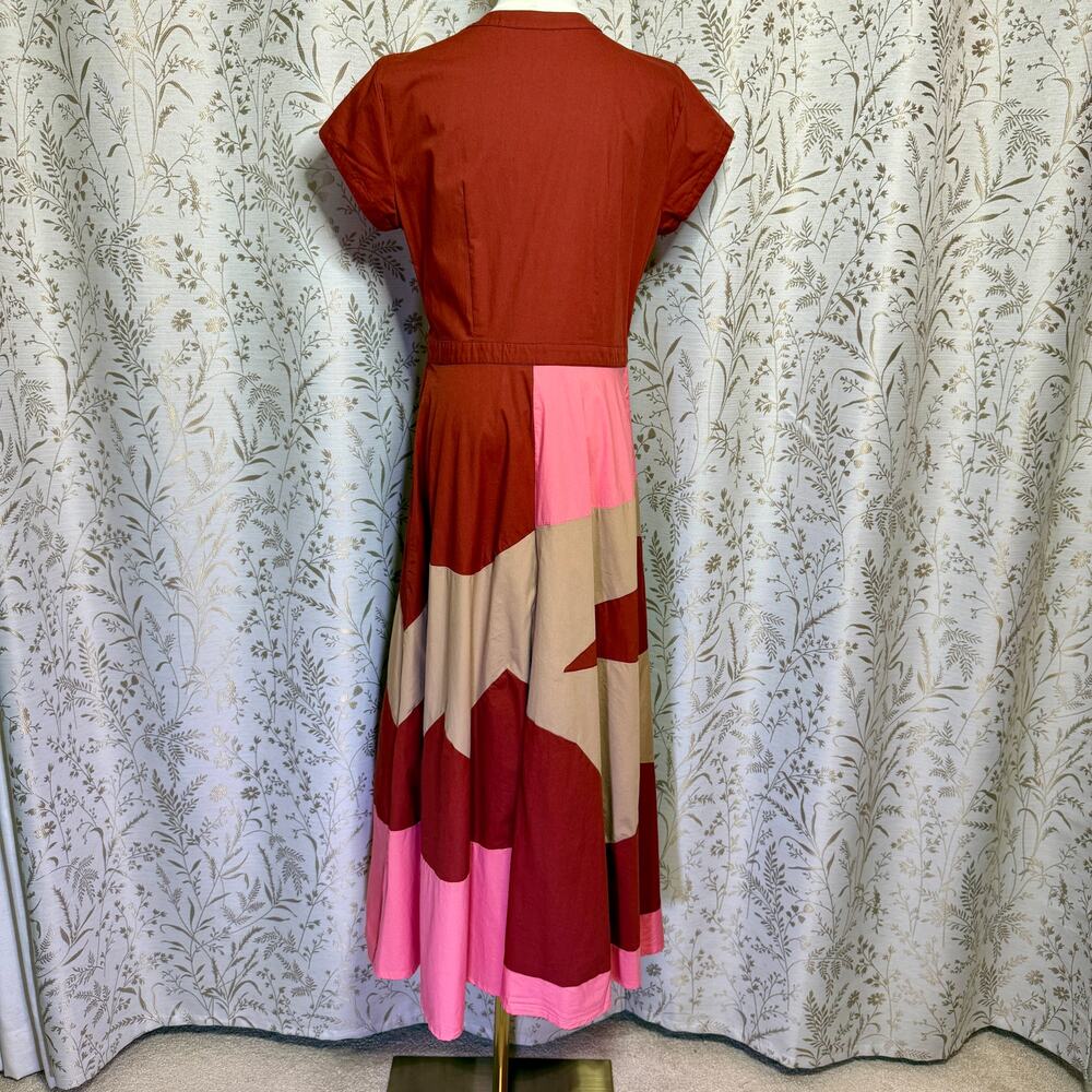 Zapelle Colorblock Patchwork Maxi Dress L 12 Rust Pink Dopamine Mod Artsy Boho - Picture 7 of 16